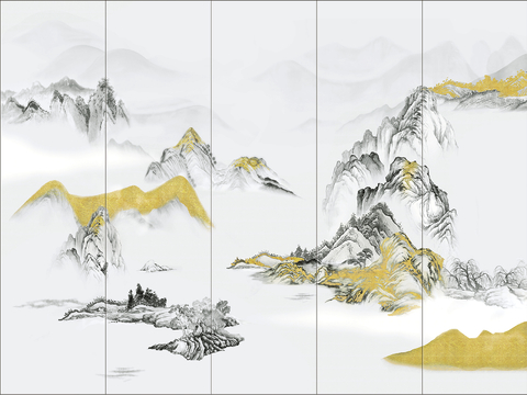 新中式立体壁画 背景墙壁画 山水壁画 墙画 壁纸 墙纸 墙布