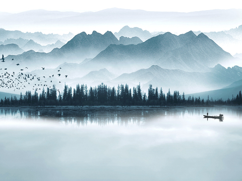  新中式立体壁画 背景墙壁画 山水壁画 墙画 壁纸 墙纸 墙布 