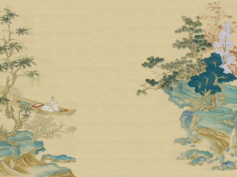  新中式立体壁画 背景墙壁画 山水壁画 墙画 壁纸 墙纸 墙布 