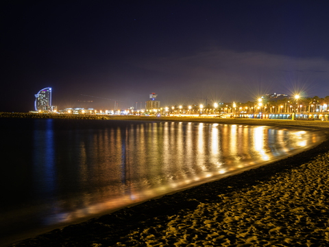 都市风情海边夜景  沙滩夜景 外景