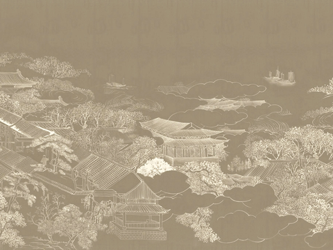  新中式立体壁画 背景墙壁画 山水壁画 墙画 壁纸 墙纸 墙布 