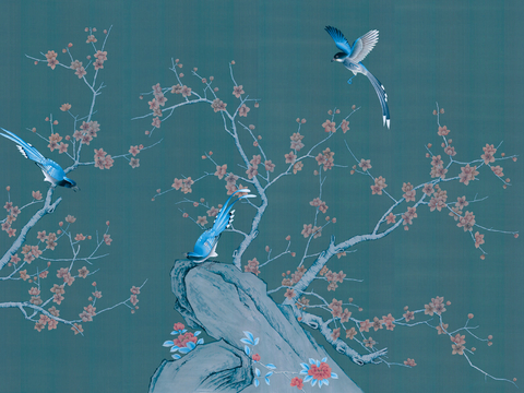  新中式立体壁画 背景墙壁画 山水壁画 墙画 壁纸 墙纸 墙布 