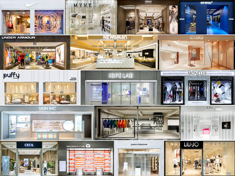  商场店铺门面夜景日景玻璃橱窗 写字楼大楼玻璃幕墙外立面贴图 