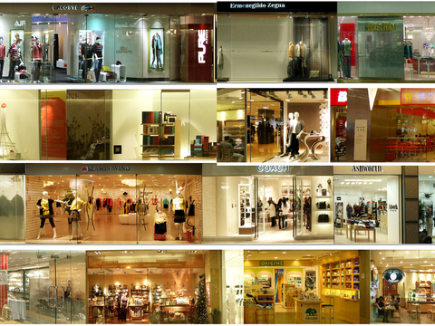  商场店铺门面夜景日景玻璃橱窗 写字楼大楼玻璃幕墙外立面贴图 