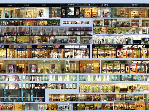  商场店铺门面夜景日景玻璃橱窗 写字楼大楼玻璃幕墙外立面贴图 