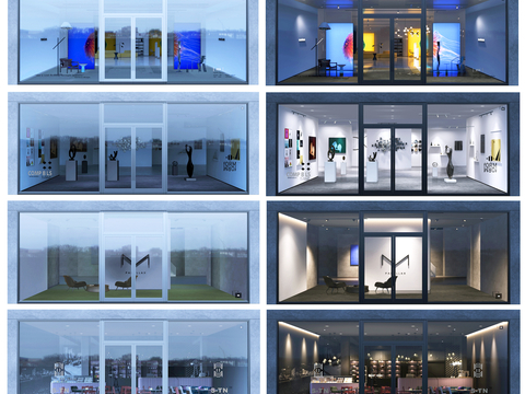  商场店铺门面夜景日景玻璃橱窗 写字楼大楼玻璃幕墙外立面贴图 