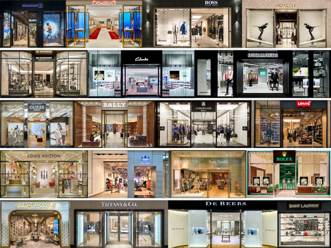 商场店铺门面夜景日景玻璃橱窗 写字楼大楼玻璃幕墙外立面贴图