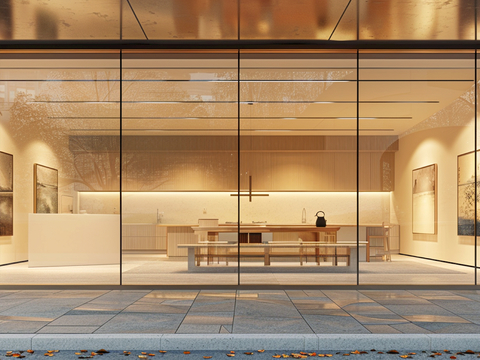 商场店铺门面夜景日景玻璃橱窗 写字楼大楼玻璃幕墙外立面贴图