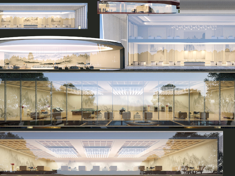  商场店铺门面夜景日景玻璃橱窗 写字楼大楼玻璃幕墙外立面贴图 