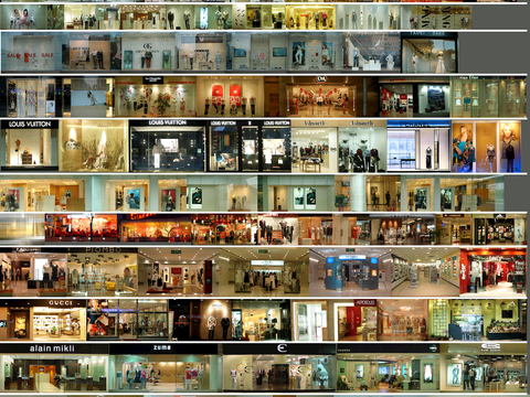 商场店铺门面夜景日景玻璃橱窗 写字楼大楼玻璃幕墙外立面贴图