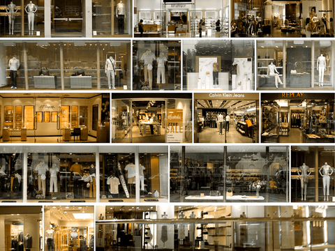  商场店铺门面夜景日景玻璃橱窗 写字楼大楼玻璃幕墙外立面贴图 