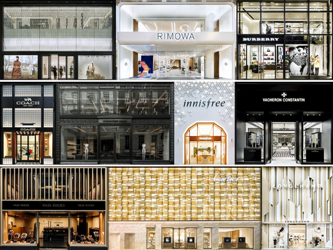  商场店铺门面夜景日景玻璃橱窗 写字楼大楼玻璃幕墙外立面贴图 