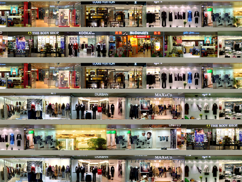 商场店铺门面夜景日景玻璃橱窗 写字楼大楼玻璃幕墙外立面贴图