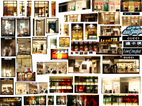  商场店铺门面夜景日景玻璃橱窗 写字楼大楼玻璃幕墙外立面贴图 