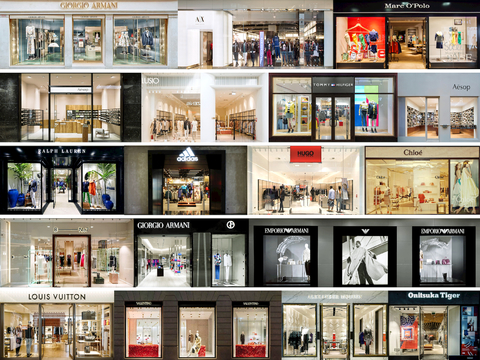  商场店铺门面夜景日景玻璃橱窗 写字楼大楼玻璃幕墙外立面贴图 