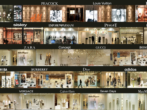  商场店铺门面夜景日景玻璃橱窗 写字楼大楼玻璃幕墙外立面贴图 