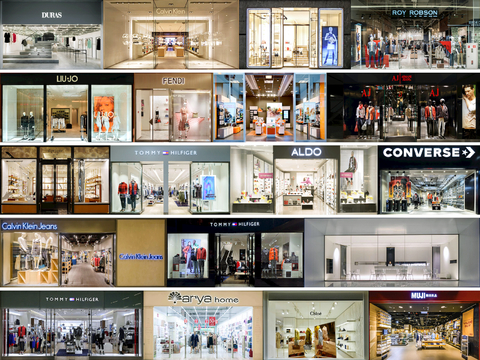 商场店铺门面夜景日景玻璃橱窗 写字楼大楼玻璃幕墙外立面贴图