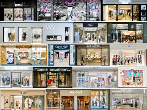 商场店铺门面夜景日景玻璃橱窗 写字楼大楼玻璃幕墙外立面贴图