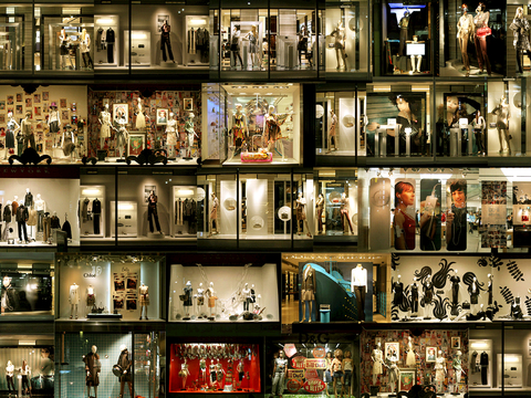  商场店铺门面夜景日景玻璃橱窗 写字楼大楼玻璃幕墙外立面贴图 