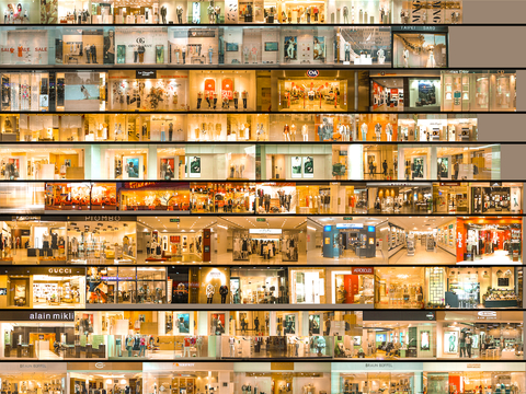  商场店铺门面夜景日景玻璃橱窗 写字楼大楼玻璃幕墙外立面贴图 