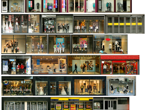 商场店铺门面夜景日景玻璃橱窗 写字楼大楼玻璃幕墙外立面贴图