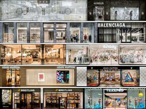  商场店铺门面夜景日景玻璃橱窗 写字楼大楼玻璃幕墙外立面贴图 