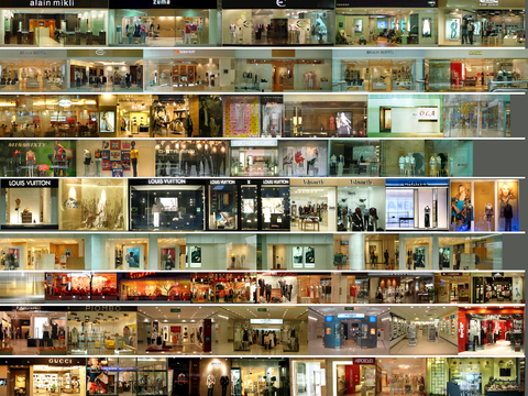  商场店铺门面夜景日景玻璃橱窗 写字楼大楼玻璃幕墙外立面贴图 