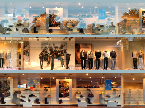  商场店铺门面夜景日景玻璃橱窗 写字楼大楼玻璃幕墙外立面贴图 