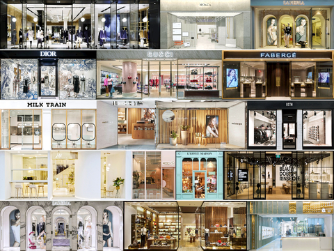  商场店铺门面夜景日景玻璃橱窗 写字楼大楼玻璃幕墙外立面贴图 