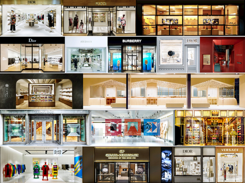 商场店铺门面夜景日景玻璃橱窗 写字楼大楼玻璃幕墙外立面贴图