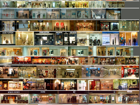  商场店铺门面夜景日景玻璃橱窗 写字楼大楼玻璃幕墙外立面贴图 