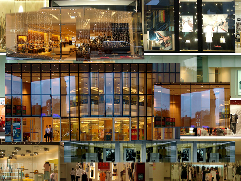 商场店铺门面夜景日景玻璃橱窗 写字楼大楼玻璃幕墙外立面贴图