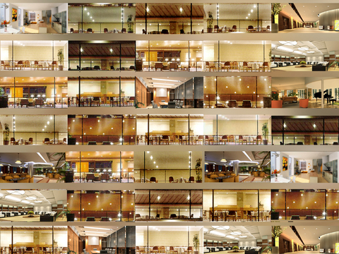 商场店铺门面夜景日景玻璃橱窗 写字楼大楼玻璃幕墙外立面贴图