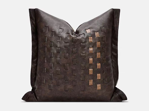 现代抱枕 枕头 皮革抱枕 拼接抱枕