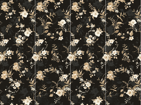 黑色花草复古花砖