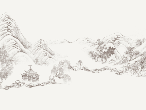 中式新中式山水壁纸壁画