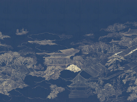 中式新中式山水壁纸壁画