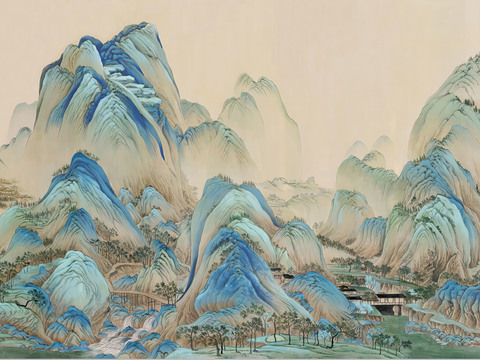 中式新中式山水壁纸壁画