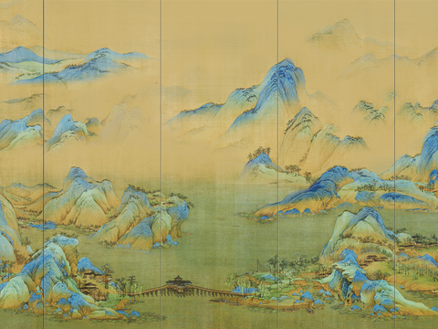 中式新中式山水壁纸壁画