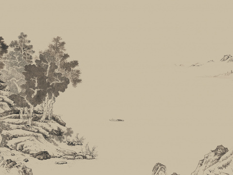  高清中式新中式山水壁纸壁画装饰画 