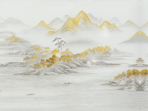 中式新中式山水壁纸壁画