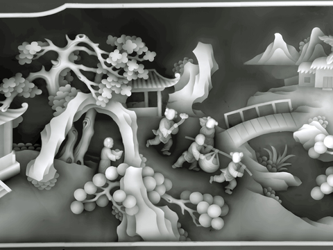 浮雕 金属浮雕 铜雕 木质雕花 十二生肖 黑白凹凸浮雕灰度图