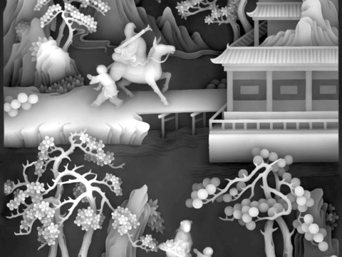  浮雕 金属浮雕 铜雕 木质雕花 十二生肖 黑白凹凸浮雕灰度图 