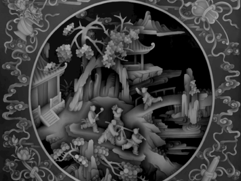 浮雕 金属浮雕 铜雕 木质雕花 十二生肖 黑白凹凸浮雕灰度图