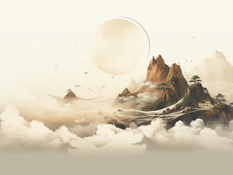 中式壁纸壁画壁纸装饰画贴图