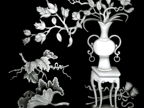 浮雕 金属浮雕 铜雕 木质雕花 十二生肖 黑白凹凸浮雕灰度图