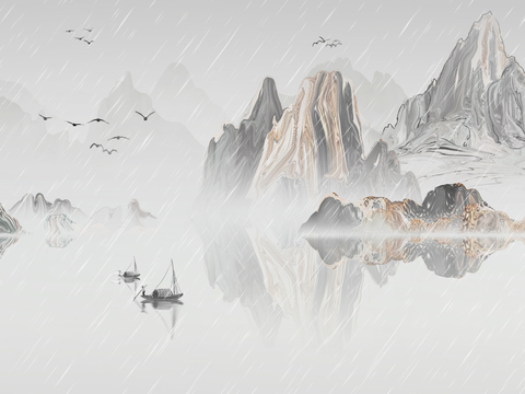 中式壁纸壁画高清贴图