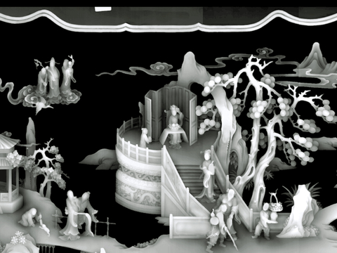  浮雕 金属浮雕 铜雕 木质雕花 十二生肖 黑白凹凸浮雕灰度图 