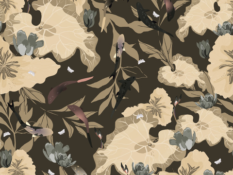  中式壁纸壁画壁纸装饰画贴图 