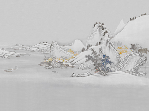 中式山水水墨画壁纸壁画装饰画